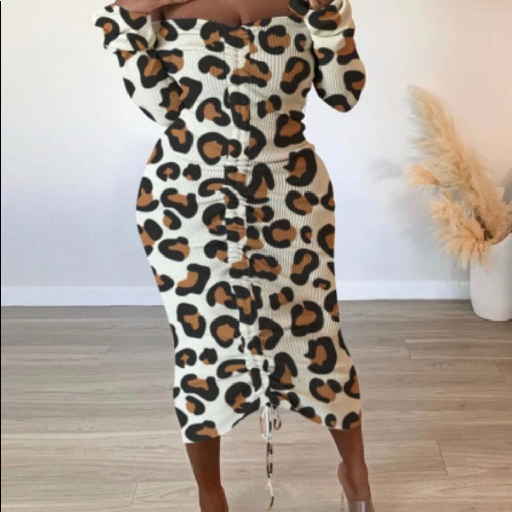 Leopard Print Mid Calf A Line Dress